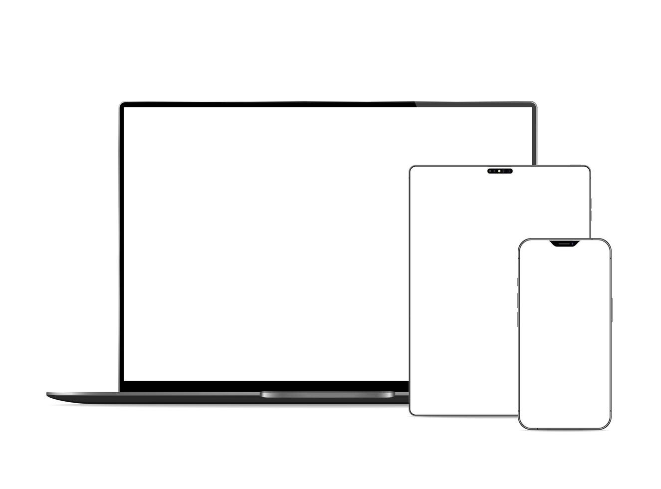 computadora portátil, tableta y teléfono con pantallas en blanco vector