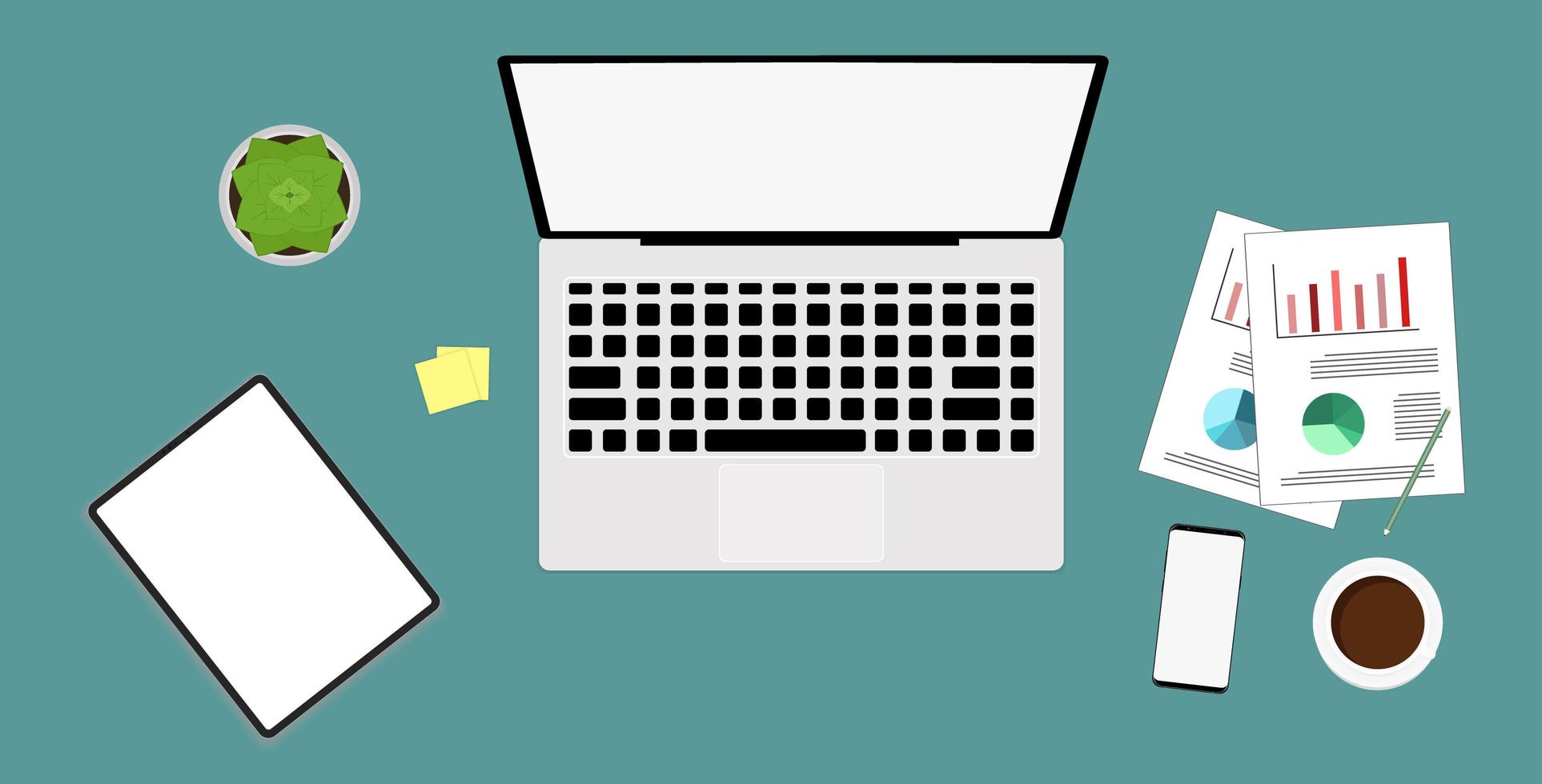 Top Down View of Workspace in Flat Style vector