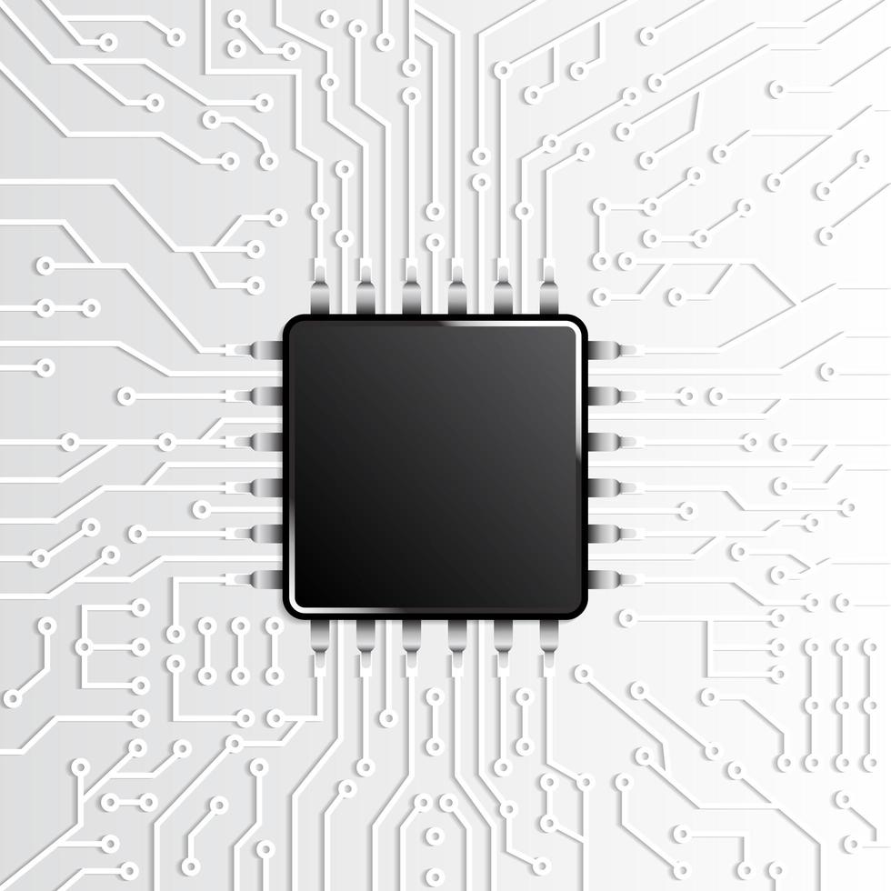Black Microchip on White Circuit Pattern vector