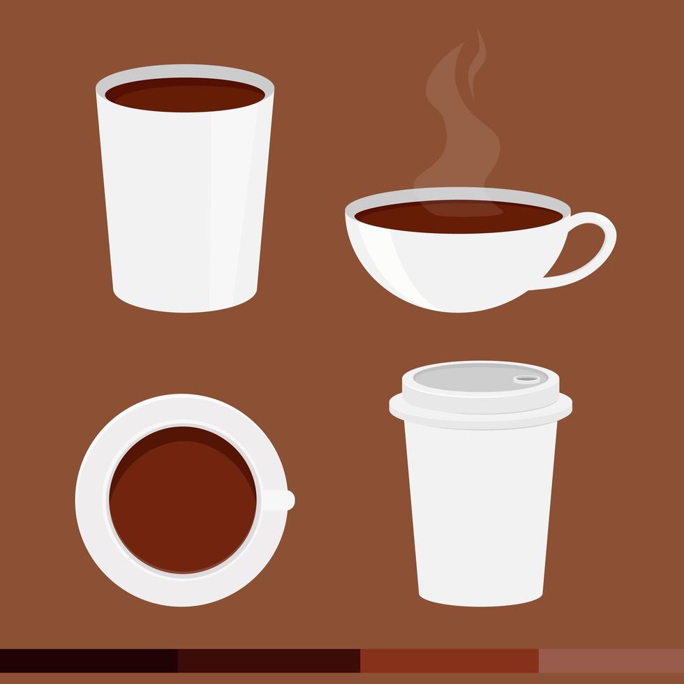 juego de tazas de café de estilo plano vector