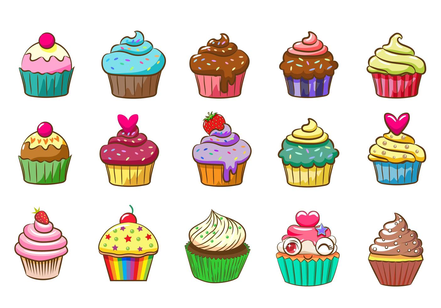 conjunto colorido cupcake vector