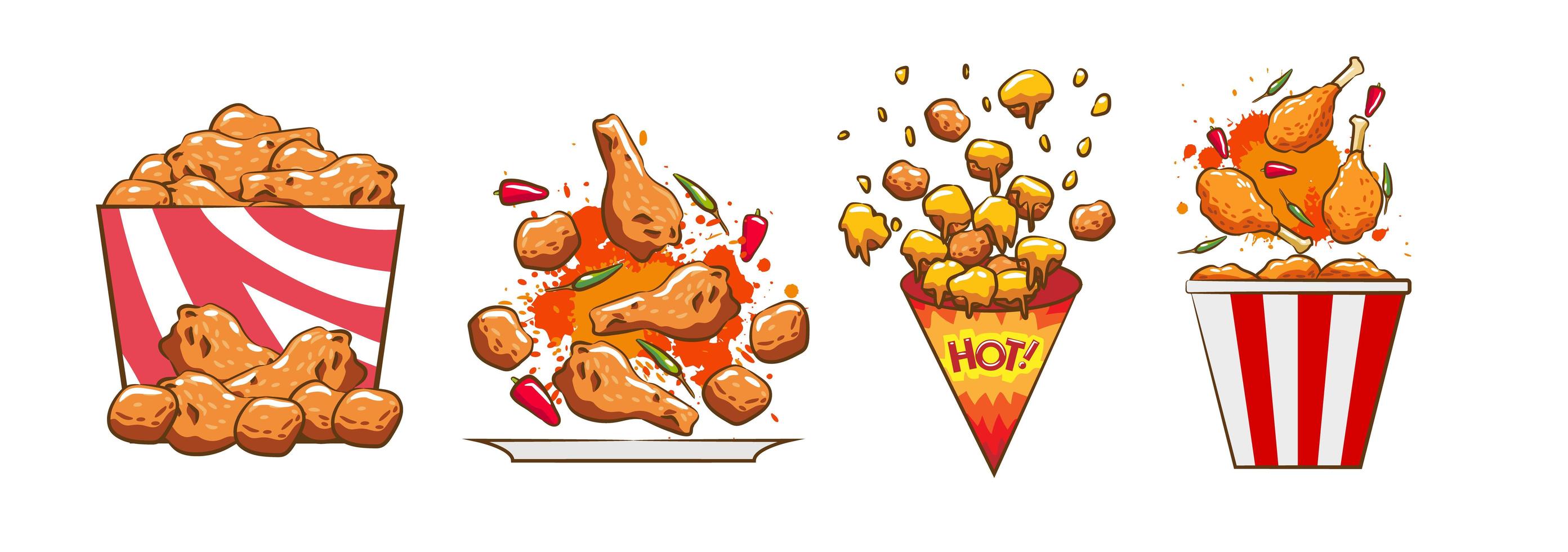 conjunto de pollo frito vector