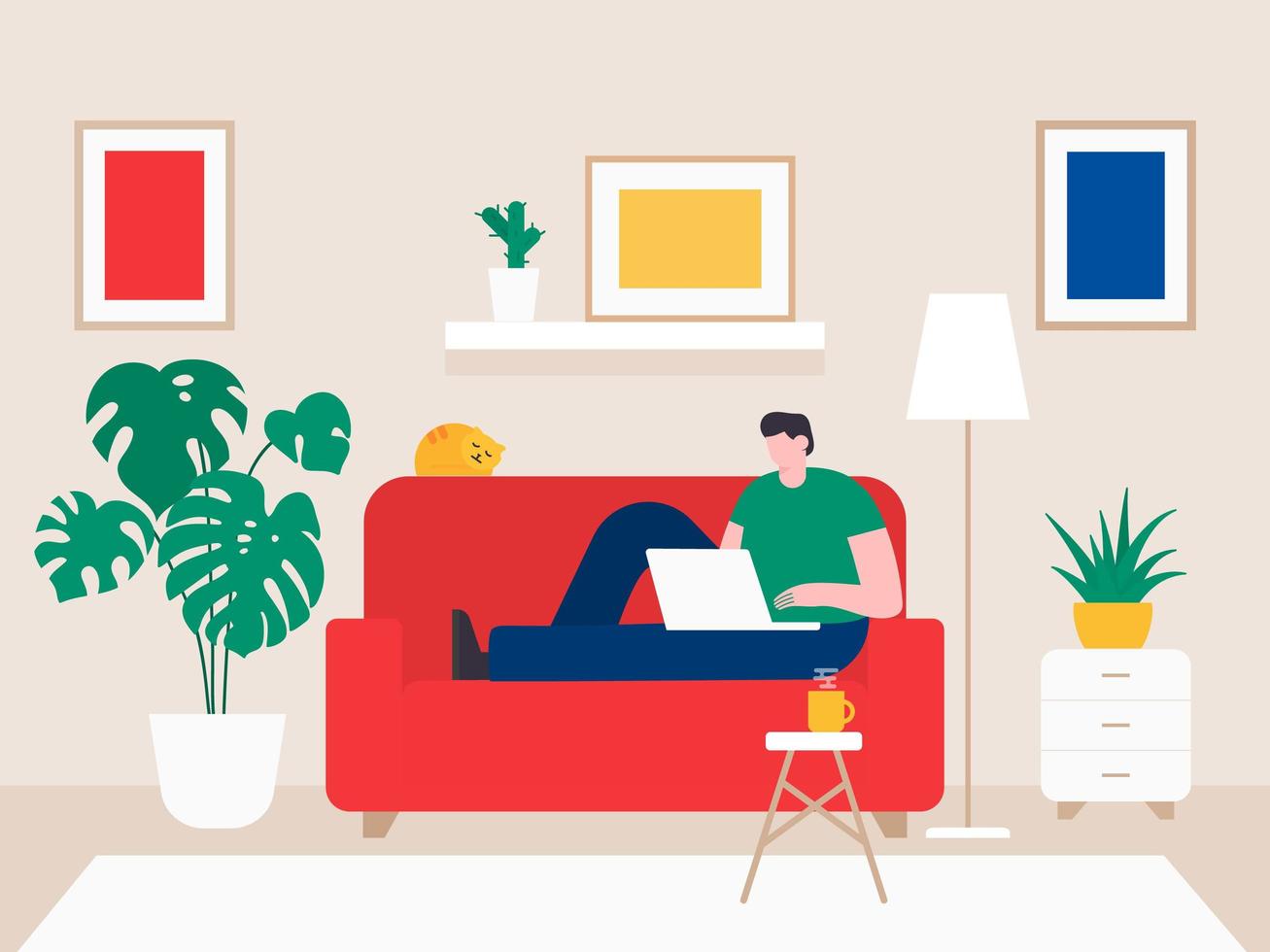 Young Man Working From Home vector