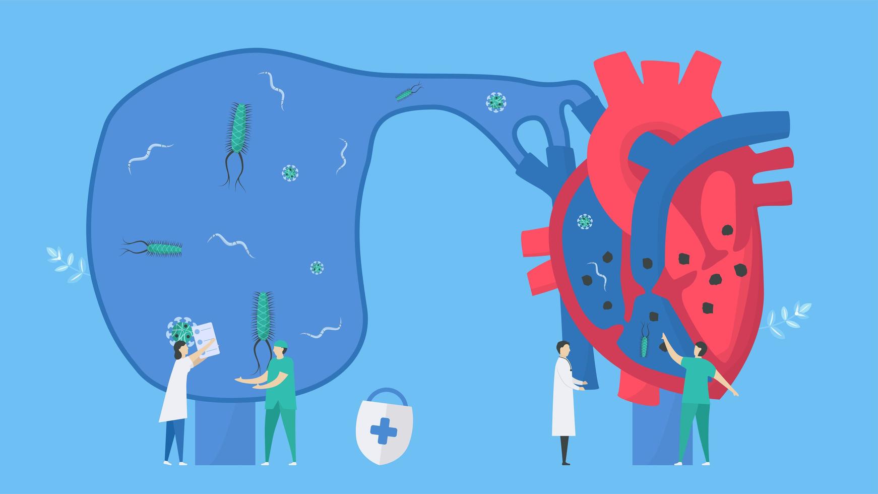 Cardiology disease cells affecting heart function vector