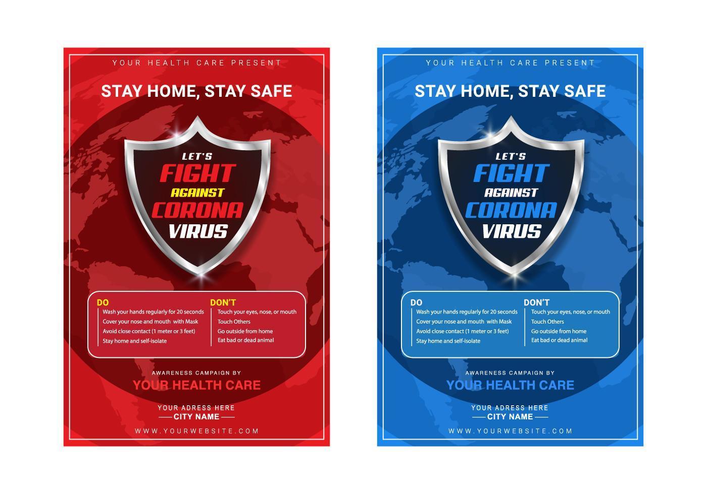 Corona virus prevention and let's fight against corona virus awareness poster template vector