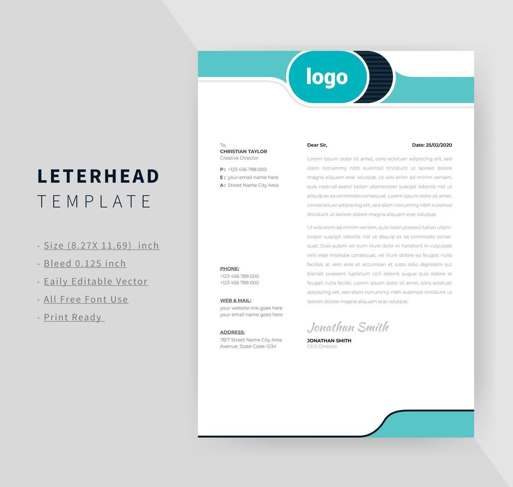 Creative Teal Design Letterhead Design 20 Vector Art at Vecteezy Regarding Christian Letterhead Templates Free