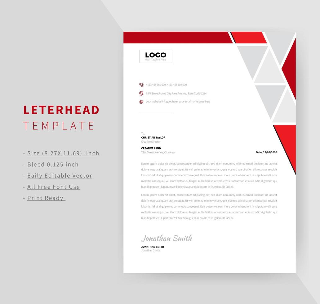 Red and Gray Geometric Letterhead Template vector