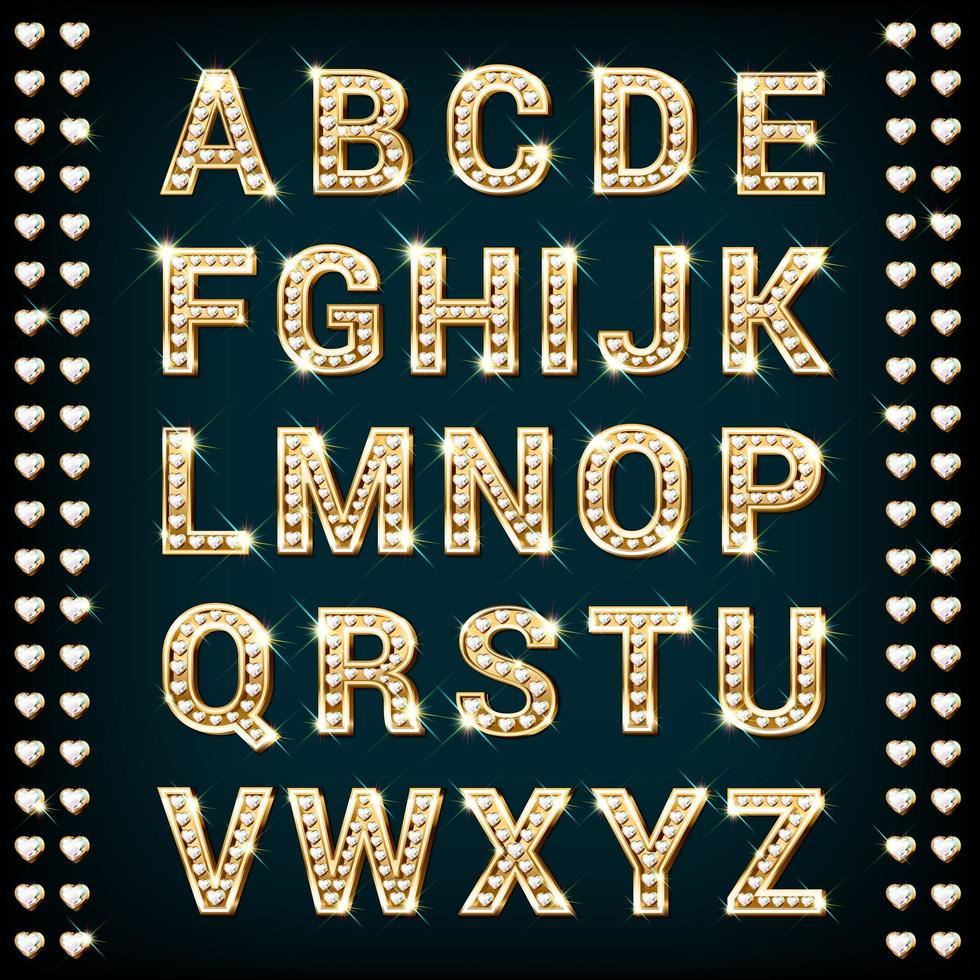 Golden Heart Diamond Alphabet vector