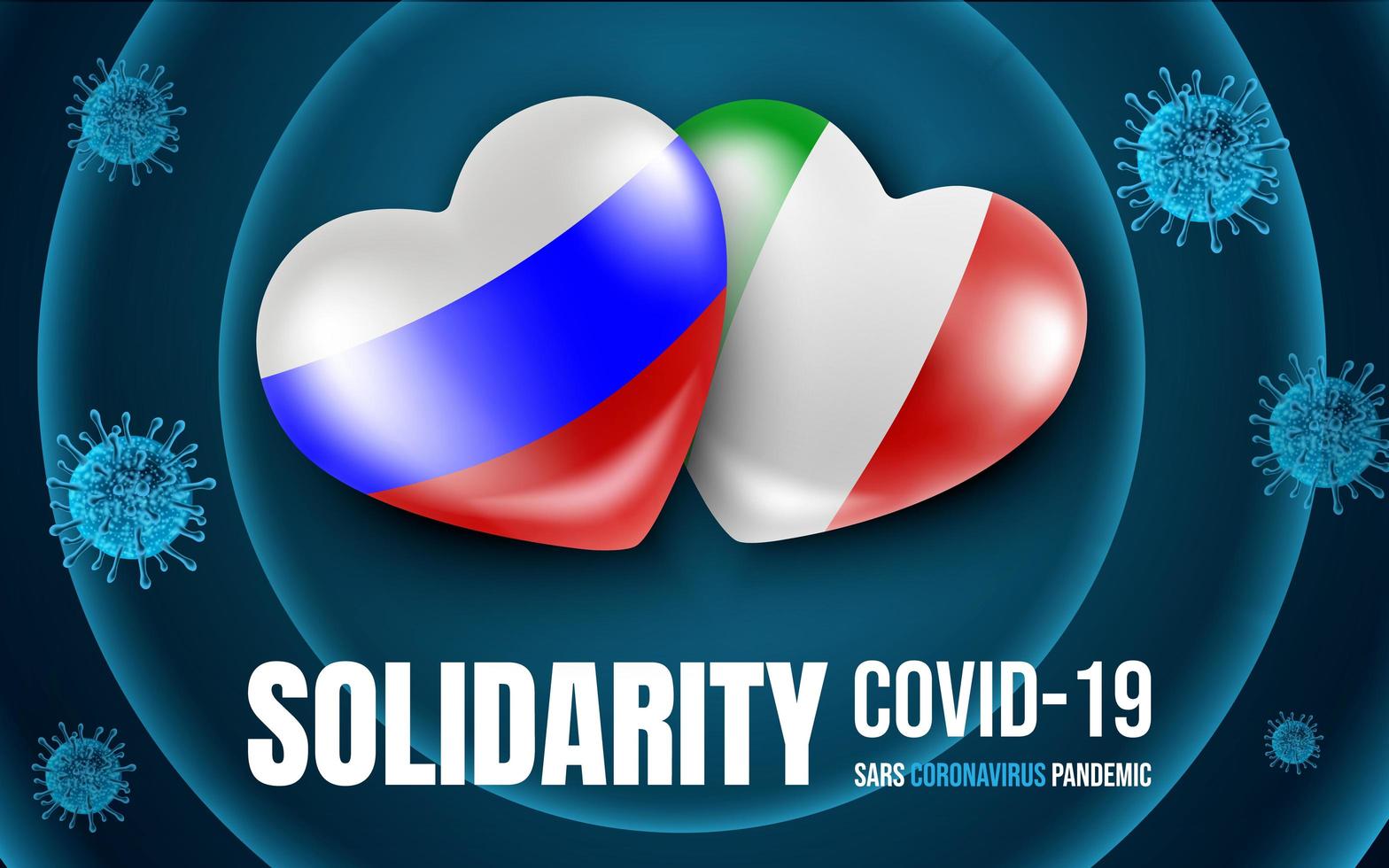 banderas del corazón de rusia e italia para la solidaridad del coronavirus vector