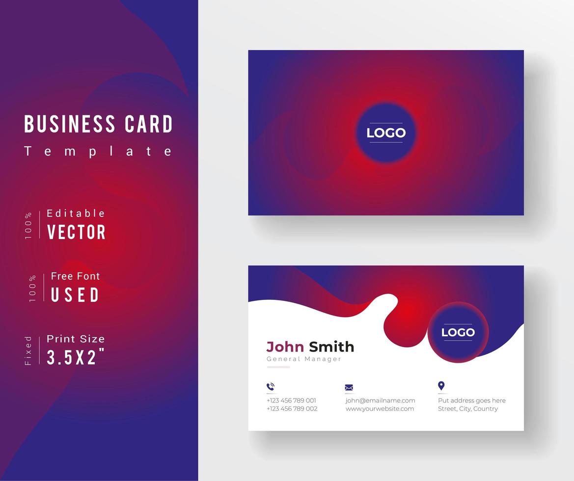 plantilla de tarjeta de visita con degradado rojo y morado vector