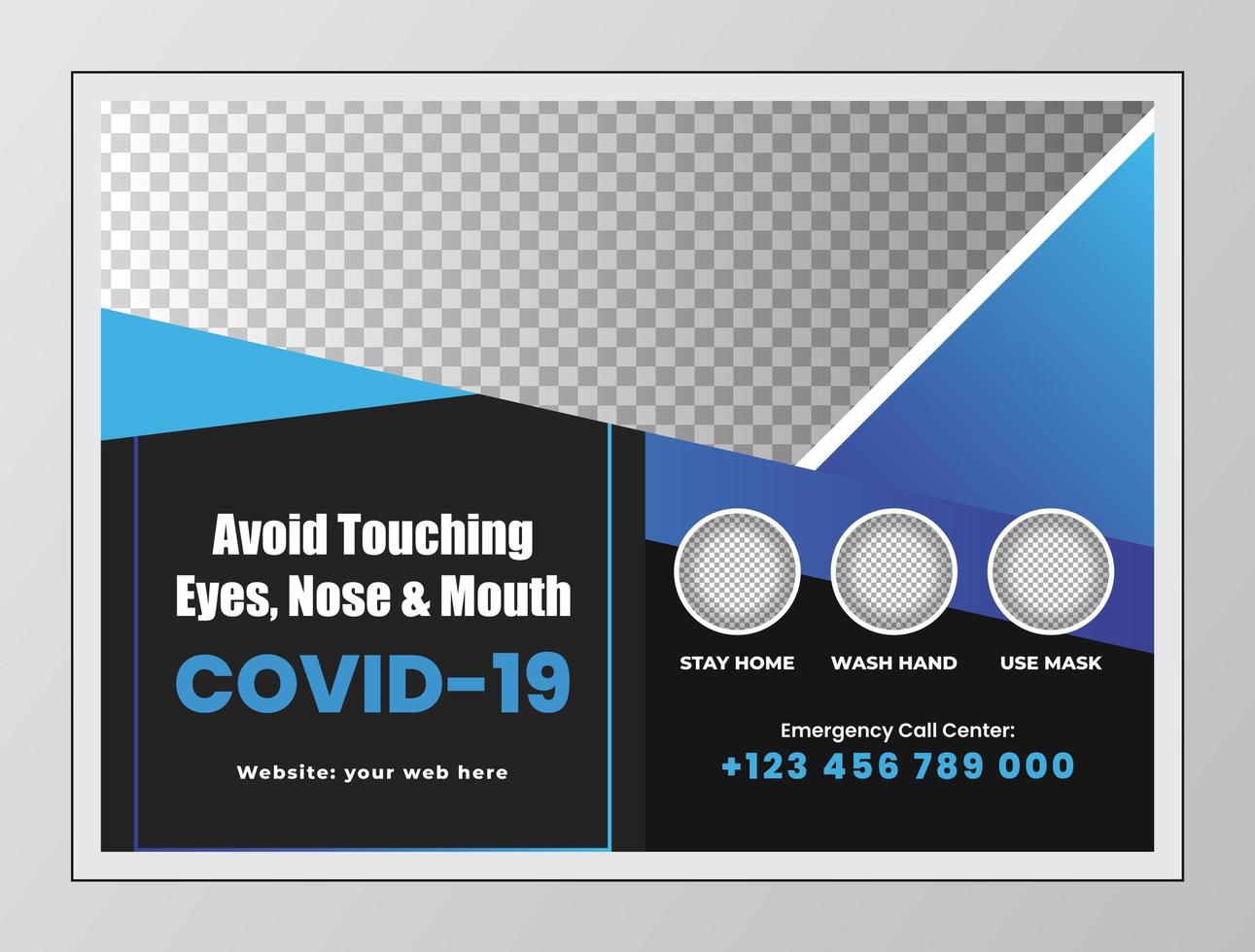 Blue and Black Covid 19 Horizontal Flyer Template vector