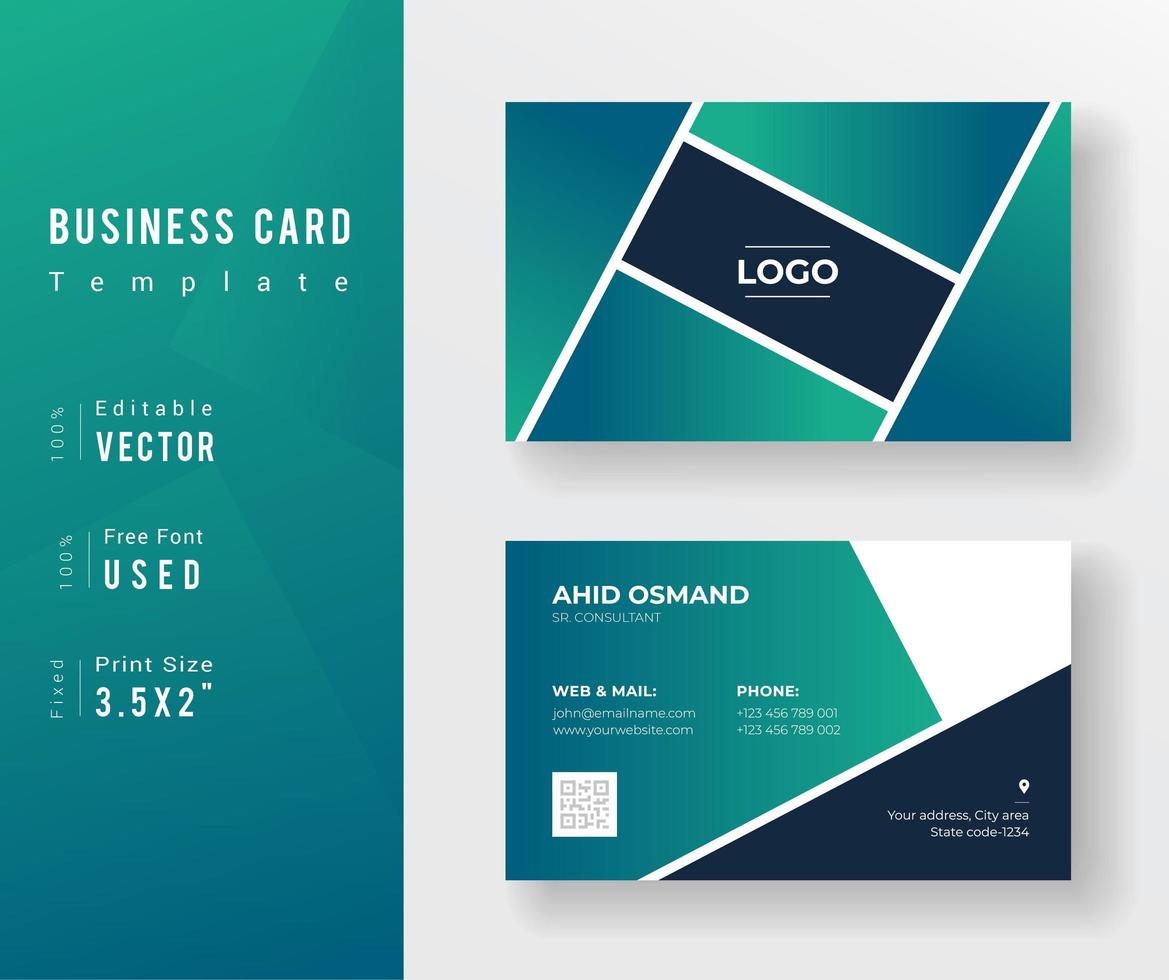 Green Gradient Business Card Template with Angled Section vector