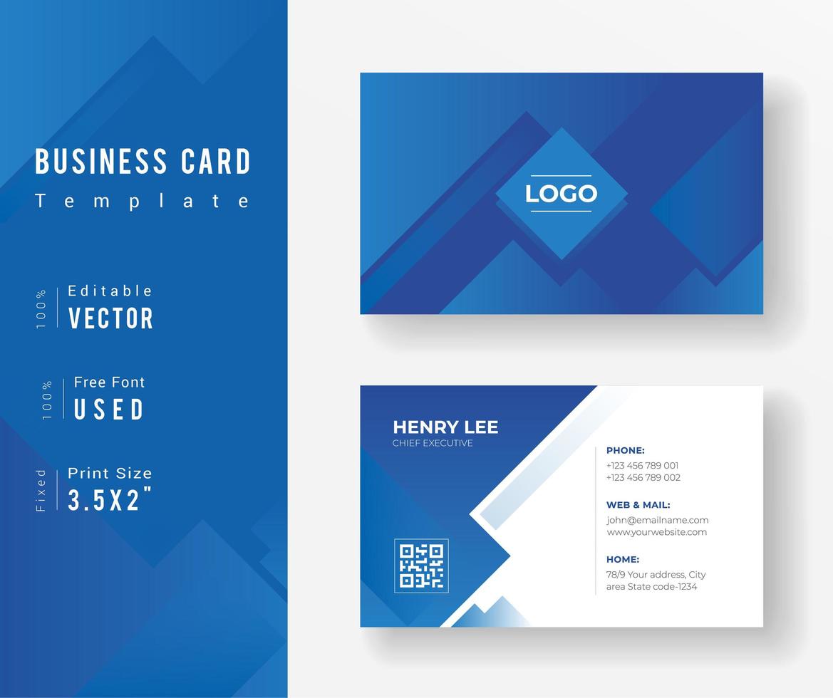 Blue Business Card Template with Diamond Design vector