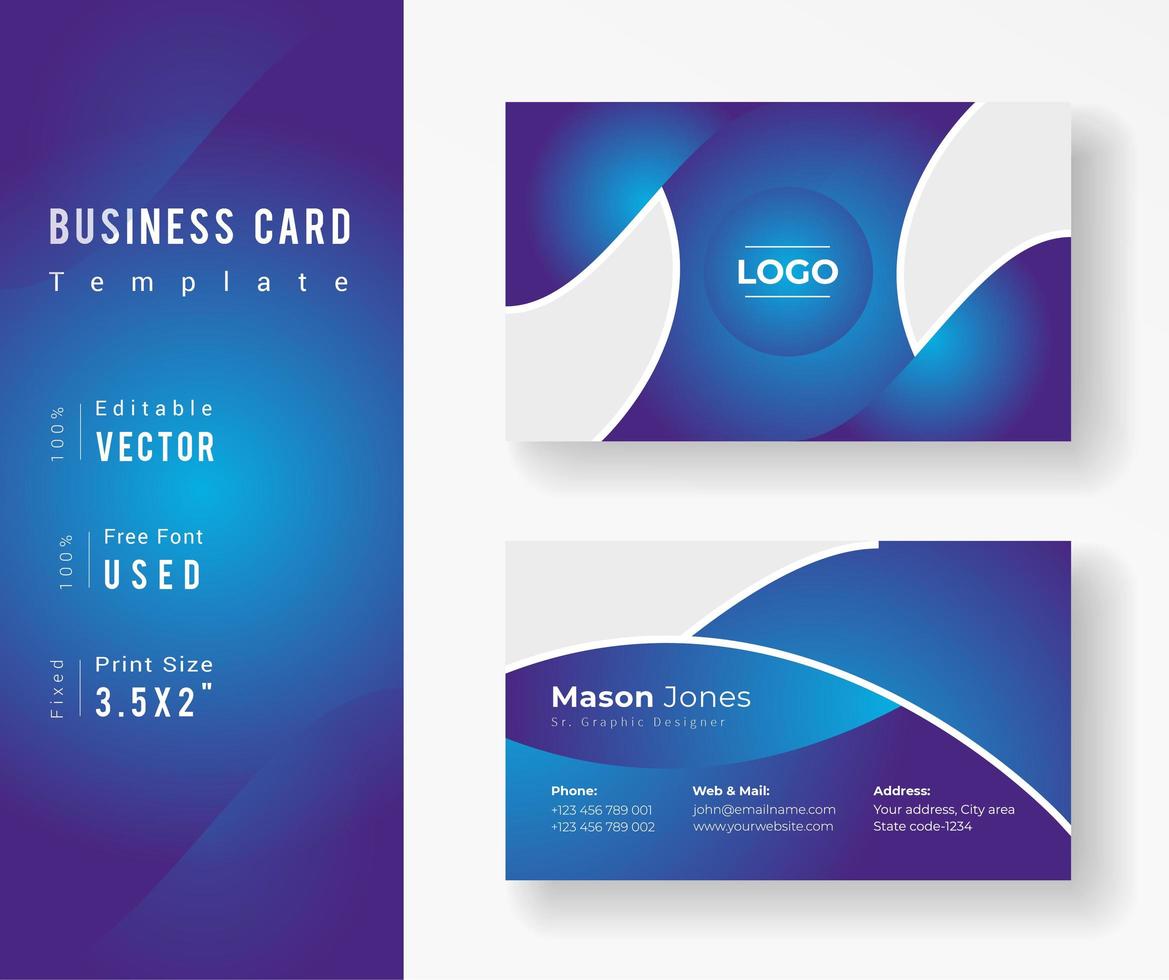Glowing Purple Blue Gradient Business Card Template vector