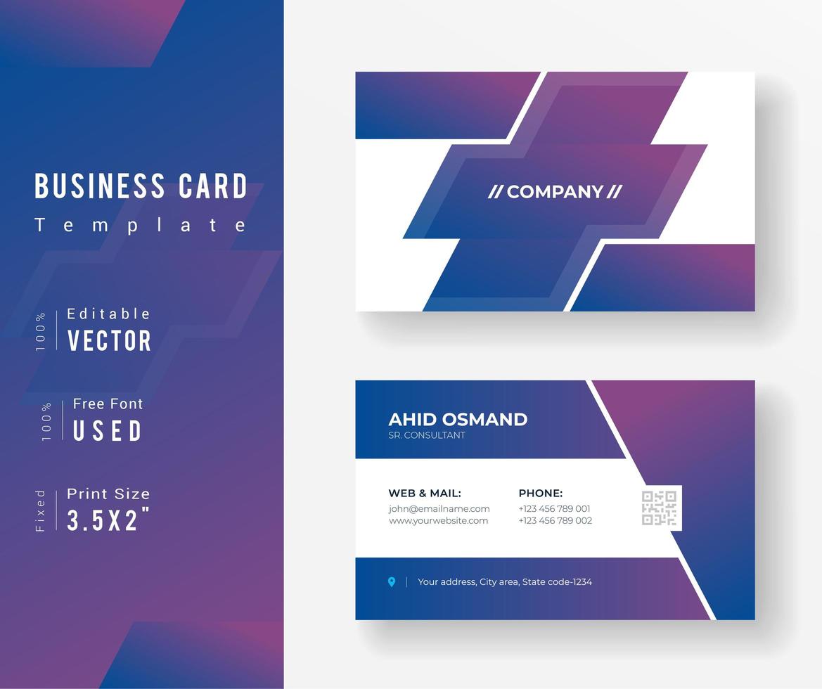 Purple Gradient Business Card Template with Plus Shape vector