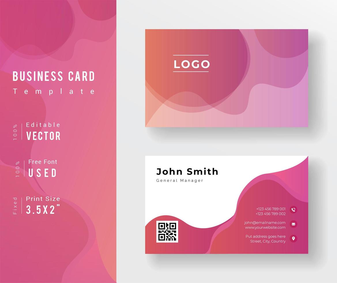 Gradient Pink Business Card Template with Wavy Design vector