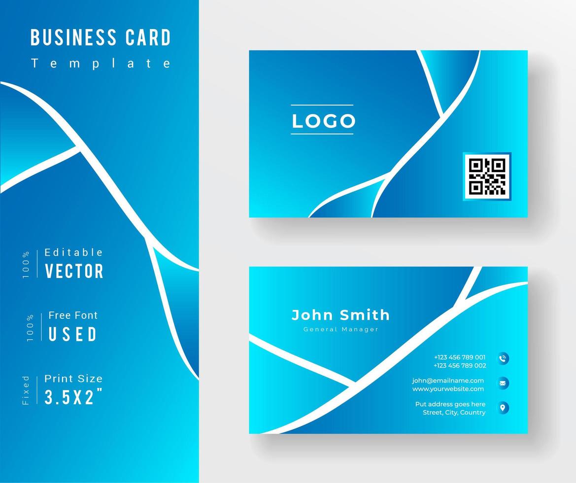 Blue Gradient Business Card Template with White Lines vector