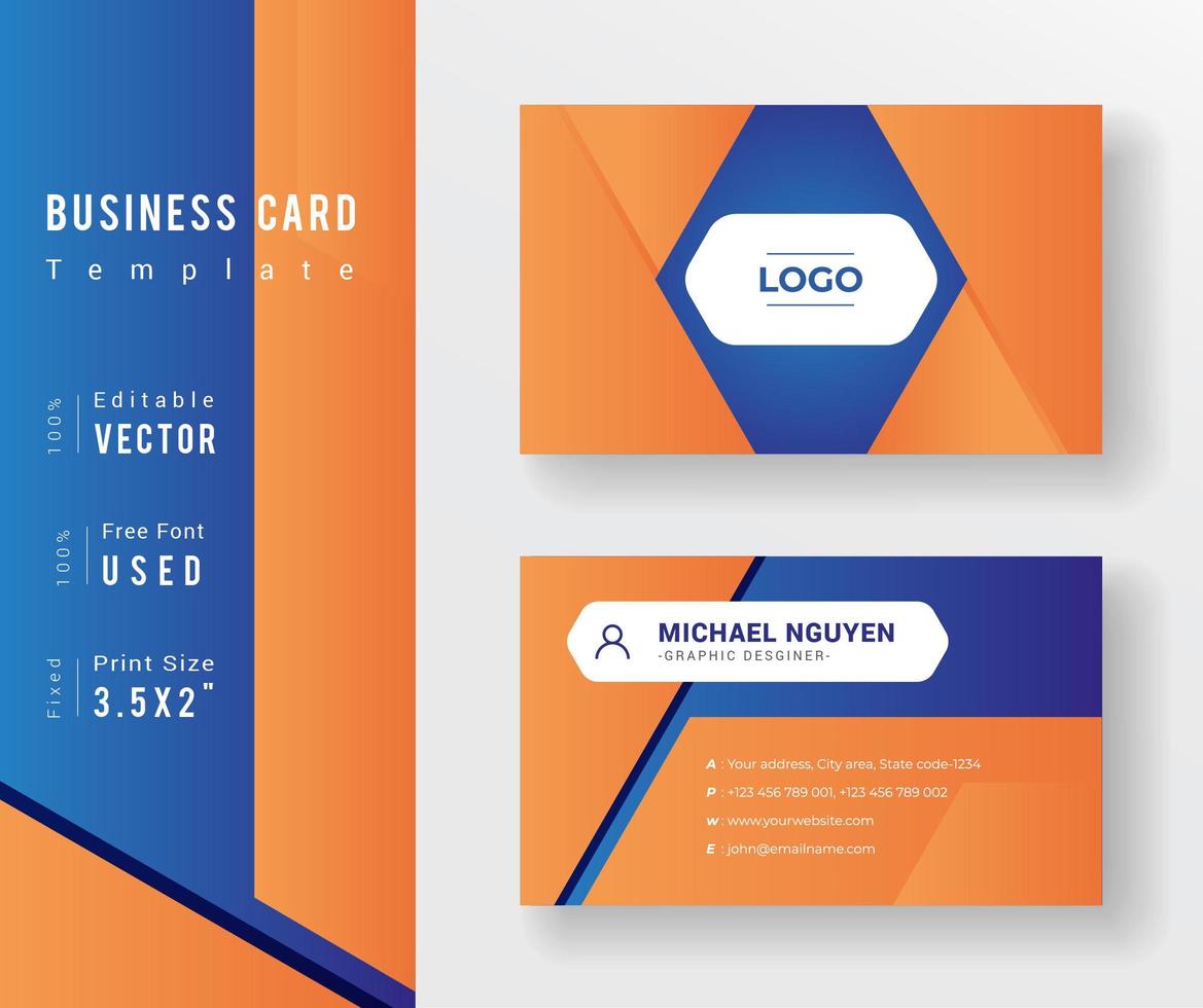 Orane and Blue Border Business Card Template vector