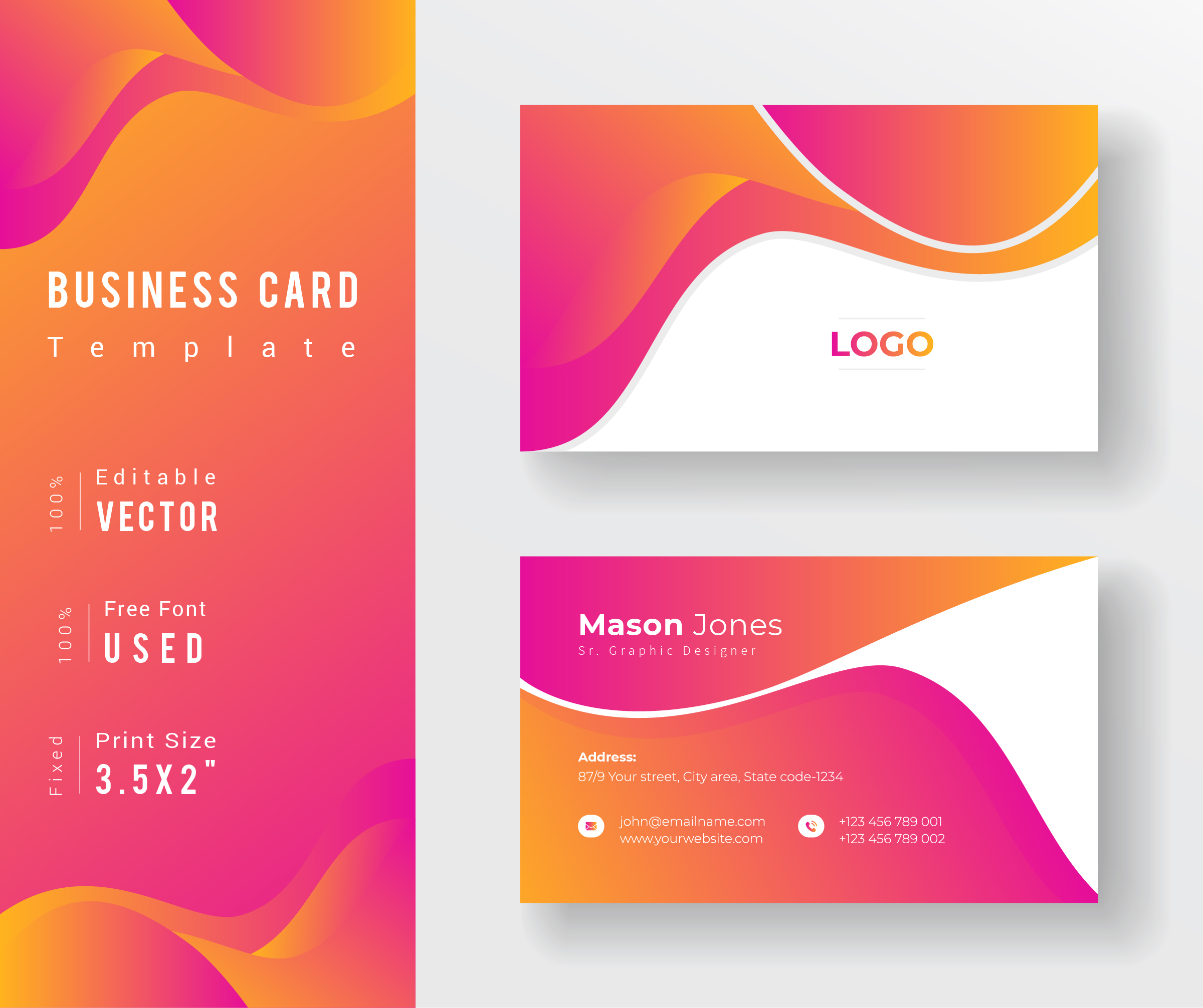 Pinke and Orange Dynamic Gradient Business Card Template 965546 Vector