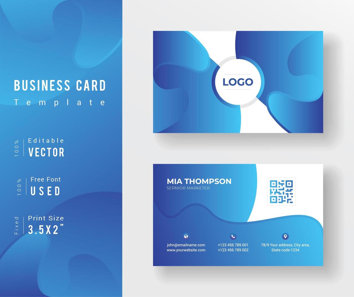 Gradient Blue Fluid Shapes Business Card Template vector