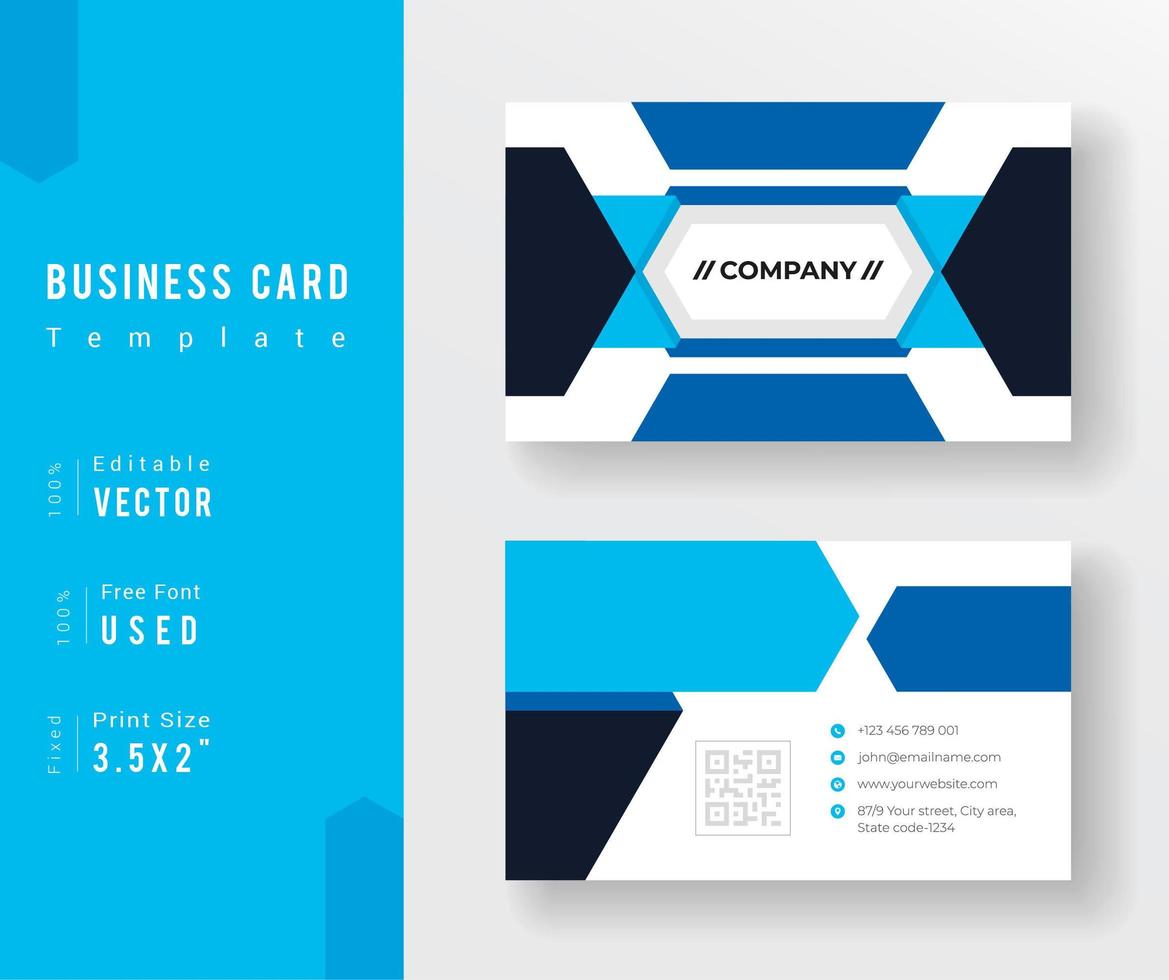 Blue and Black Overlapping Shape Business Card Template vector