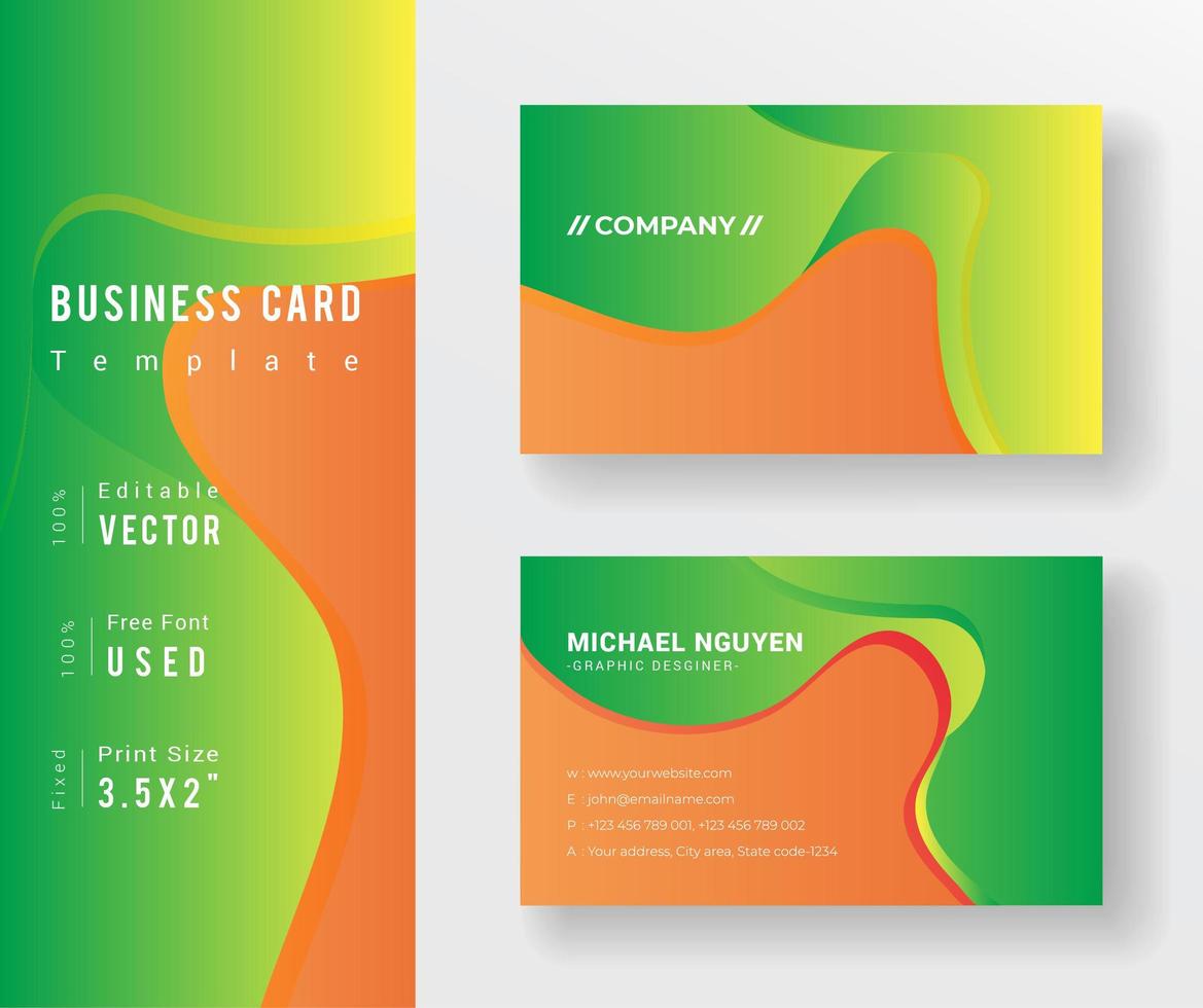 Orange and Green Fluid Shapes Business Card Template vector