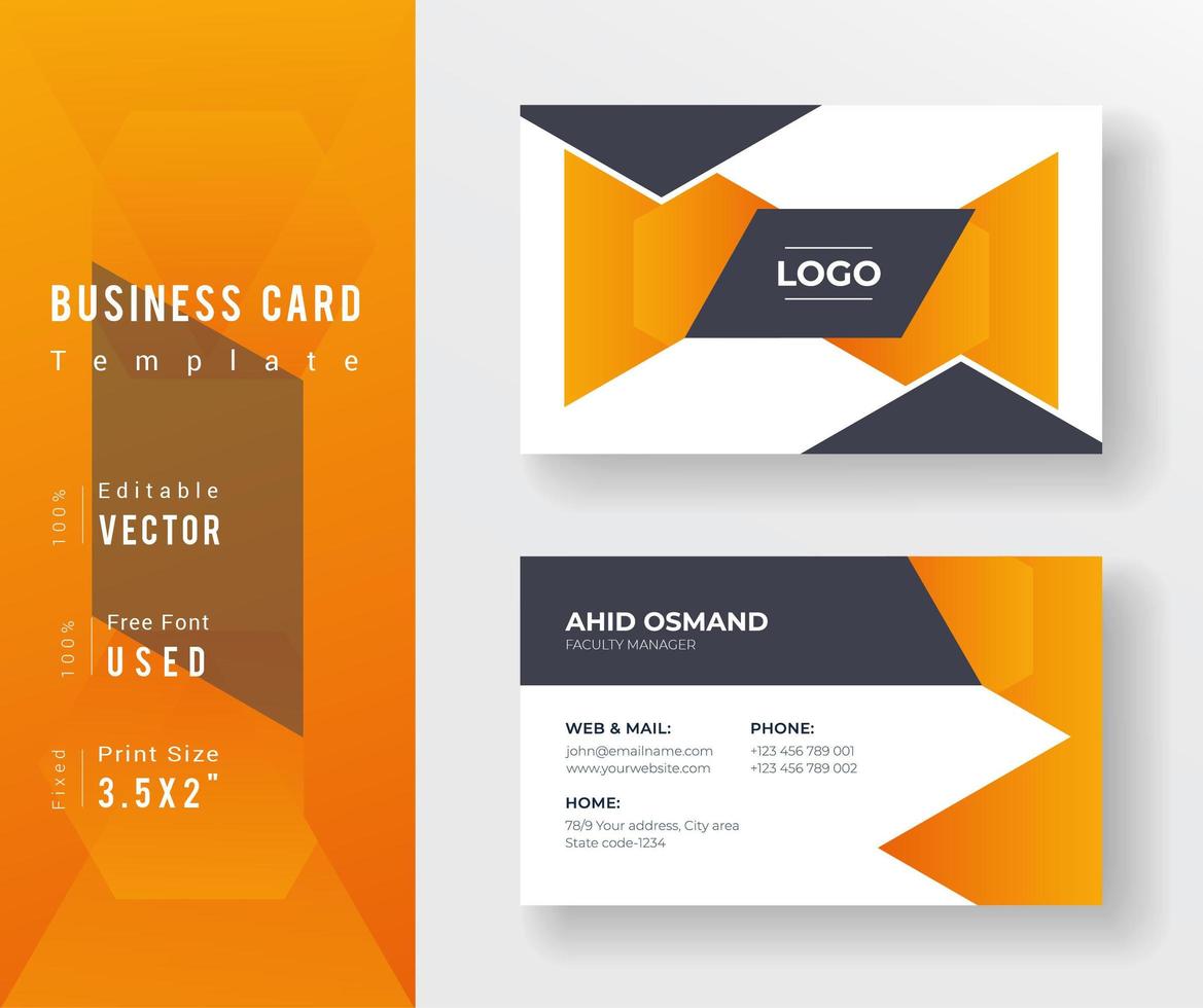 Orange and Gray Triangle Shape Business Card Template vector