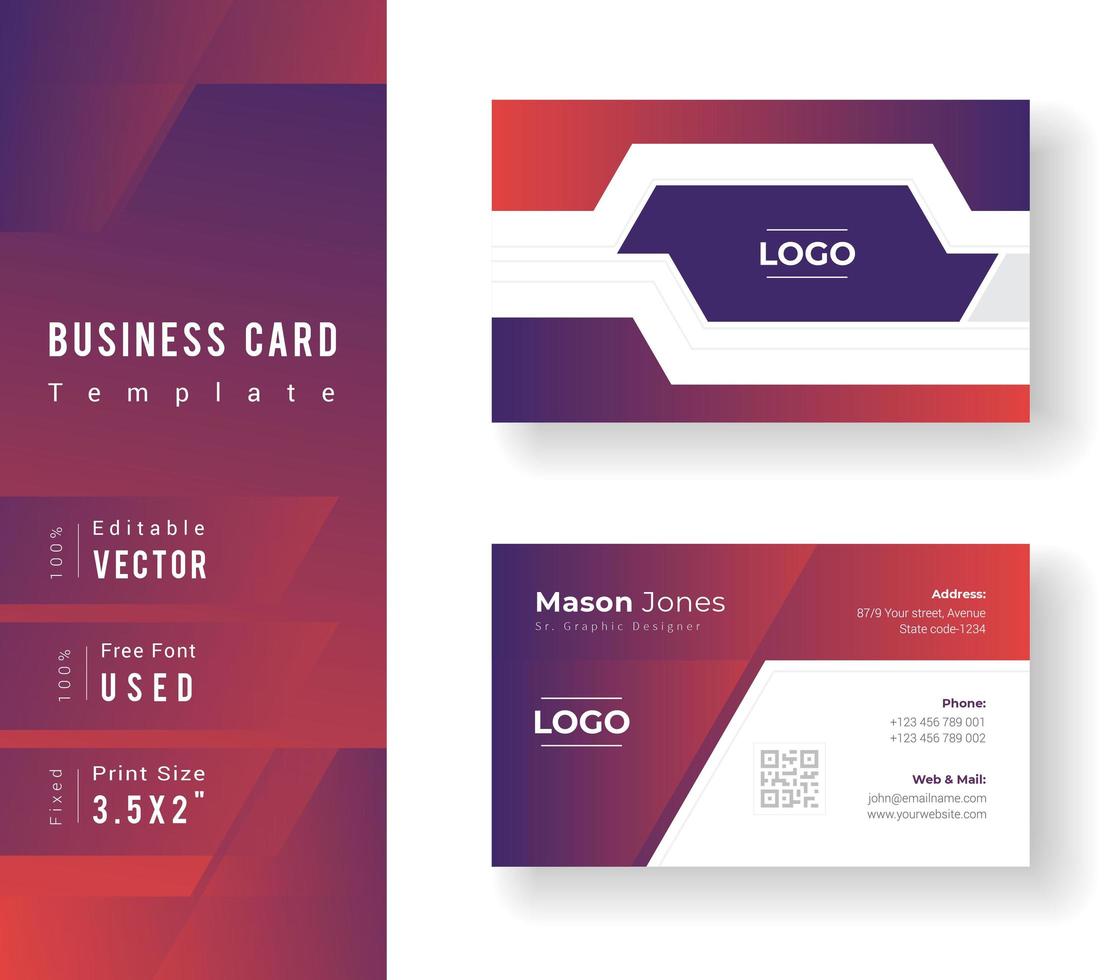 Purple and Red Geometric Shape Business Card Template vector