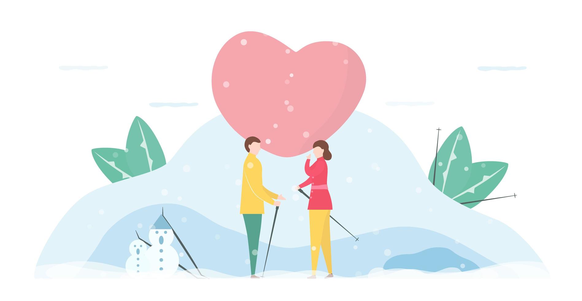 pareja de enamorados hablando en la nieve vector