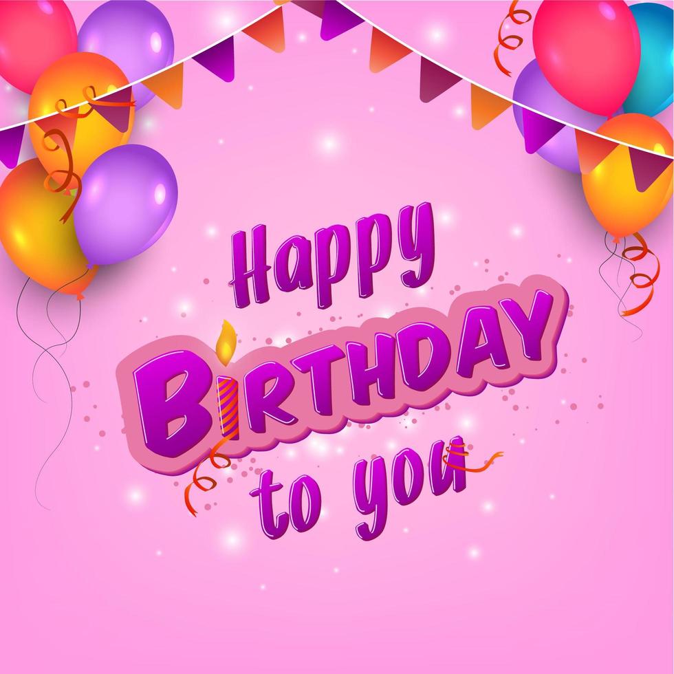 Pink Birthday Flyer with Colorful Garland and Balloons vector