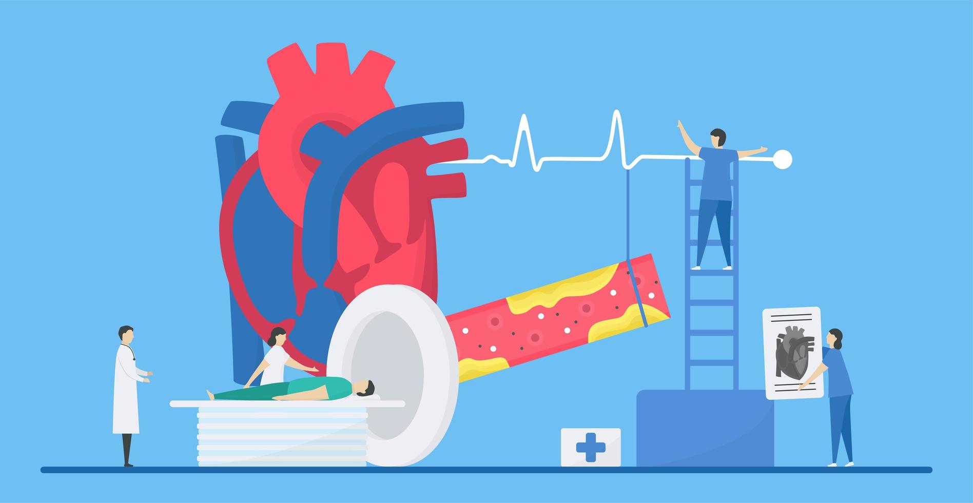 concepto de cardiología con paciente recibiendo resonancia magnética vector