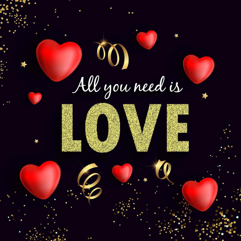 All You Need is Love Flyer with Gold Confetti and Hearts vector