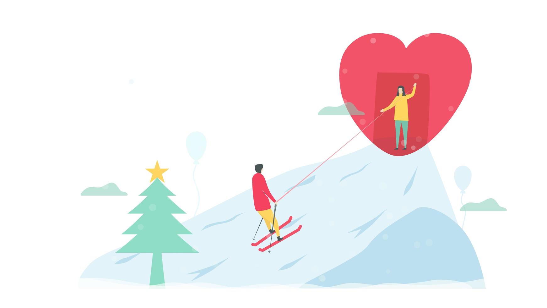 Woman Pulling Skiing Man to Hear Heart vector