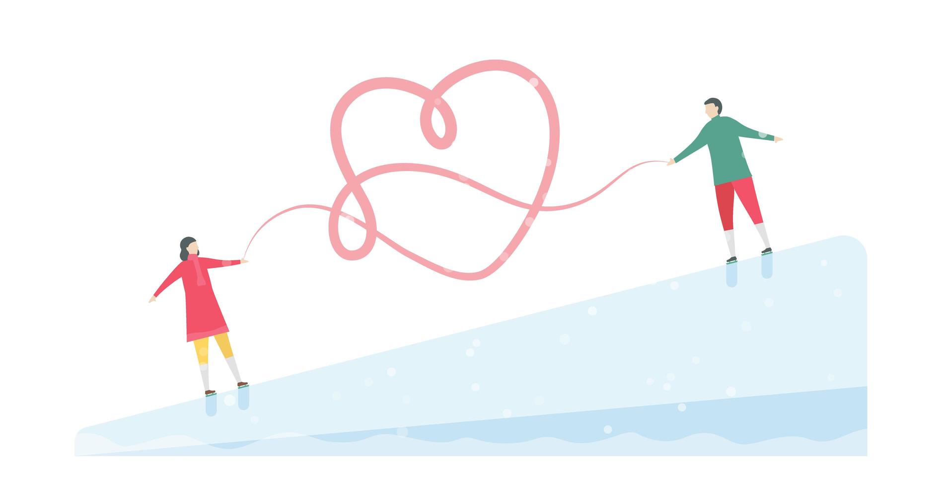 Romantic Ice Skating Couple Tethered by Heart vector