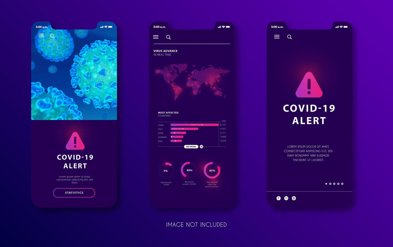 Purple and Pink Glowing Coronavirus Alter App Template vector