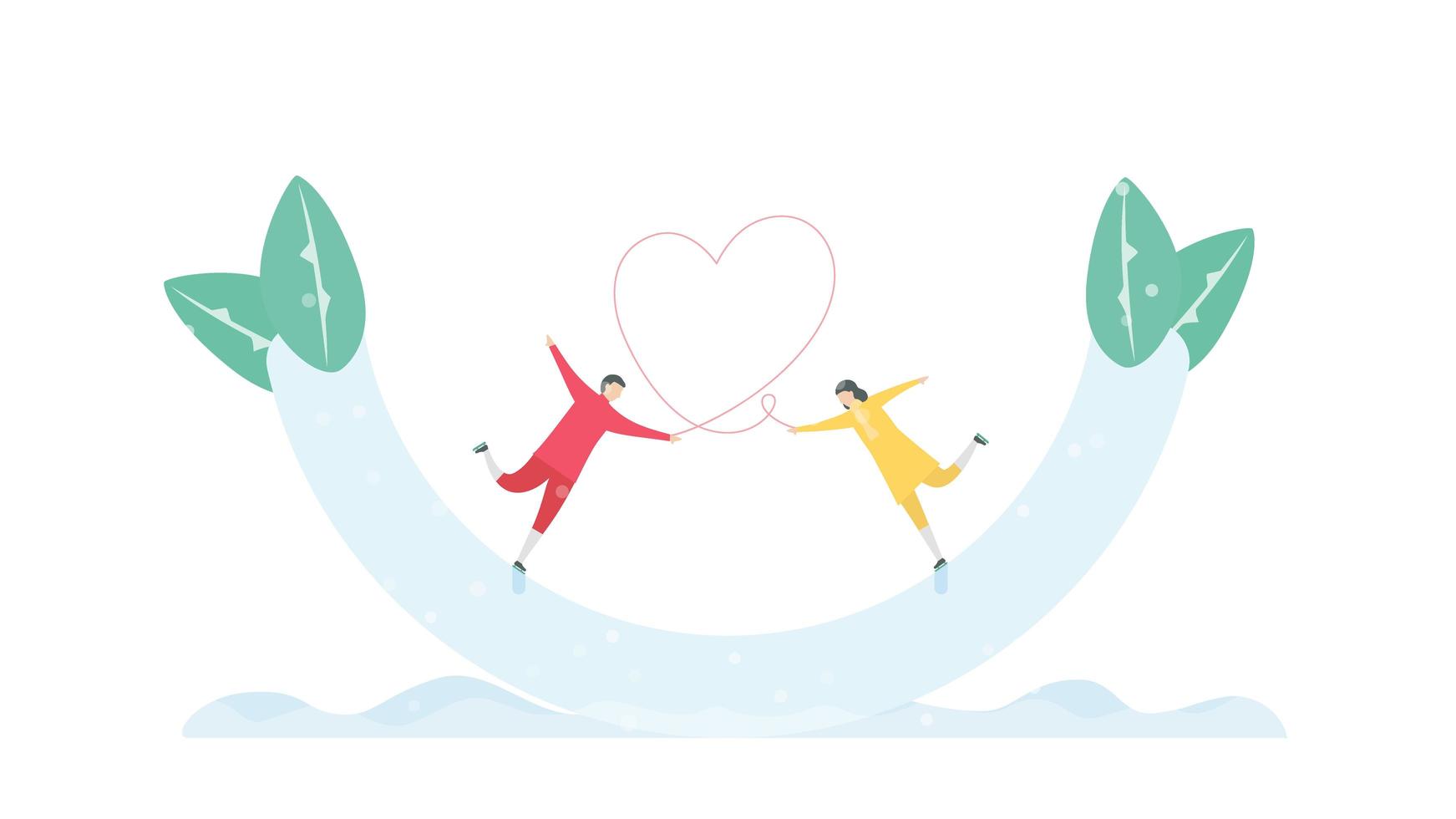 Couple Tethered by Heart Ice Skating in Half Pipe vector