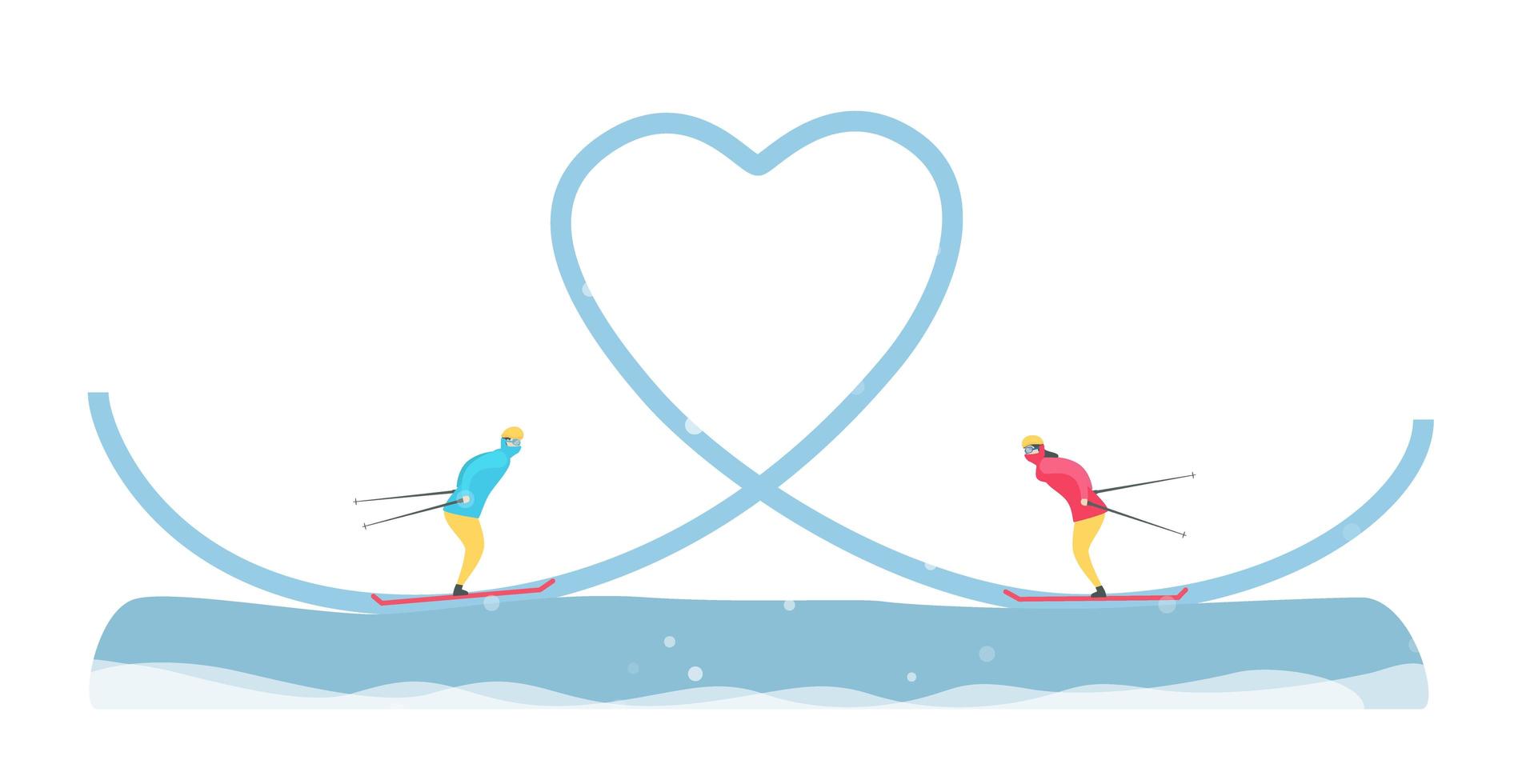 Romantic Couple Skiing on Heart Track vector