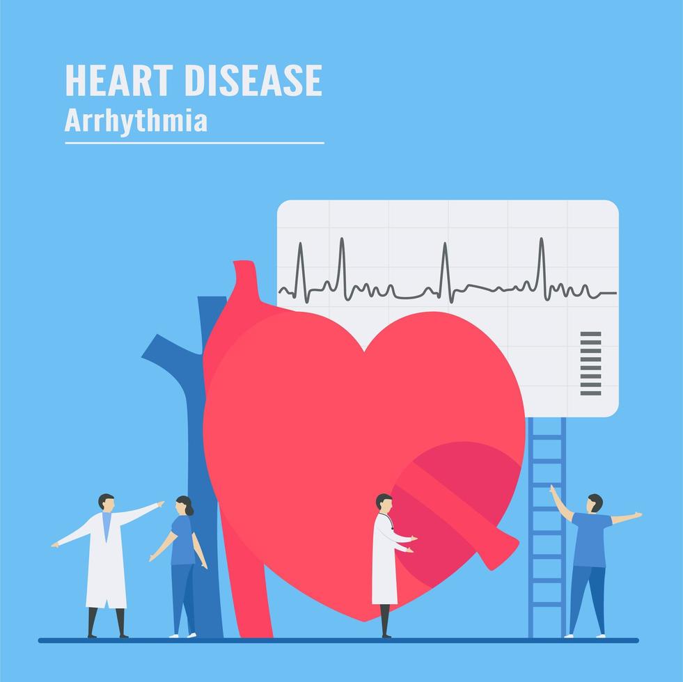 Arrhythmia Concept with Staff Testing Heart vector