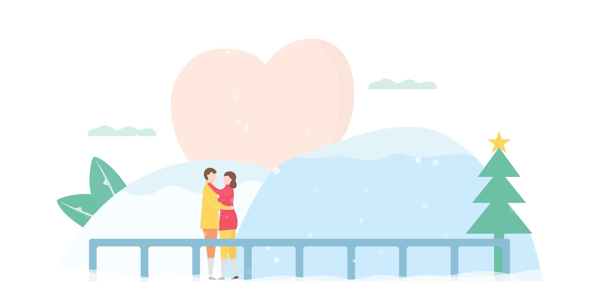 Man Hugging His Girlfriend in the Snow vector