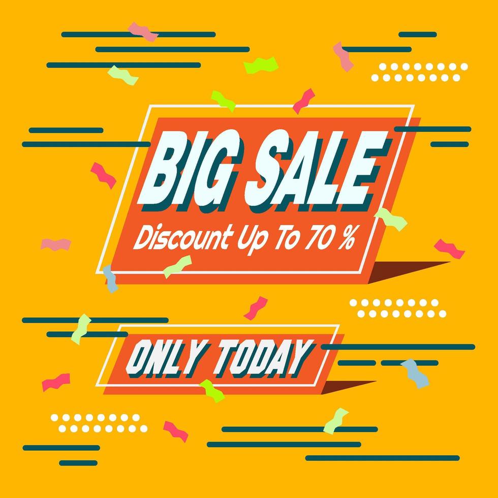 Big Sale Orange Banner with Confetti, Lines and Dots vector