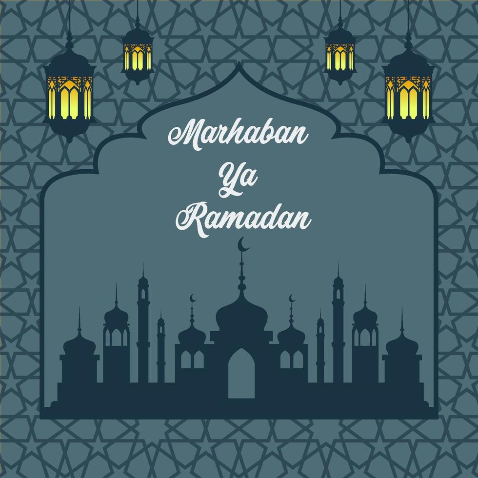 Ramadan Poster with Mosque Silhouette and Star Pattern vector