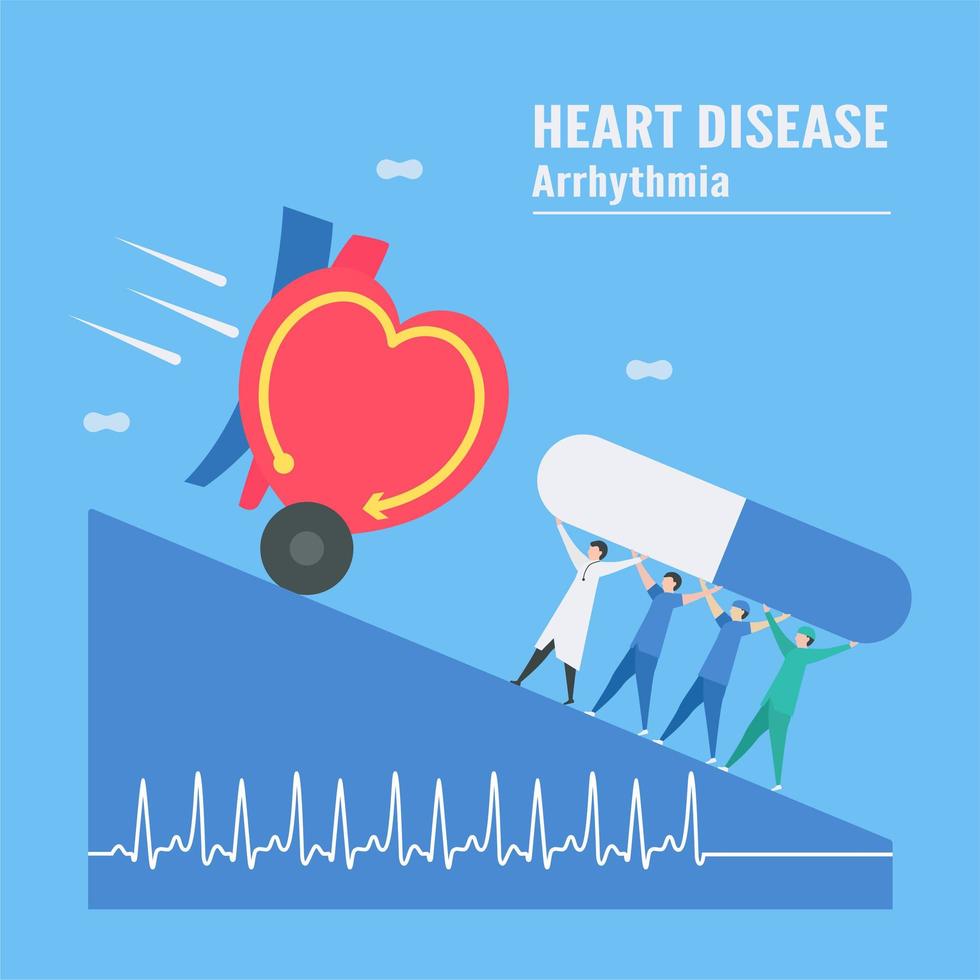 Tachycardia Arrhythmia Concept with Hospital Staff Holding Medication vector