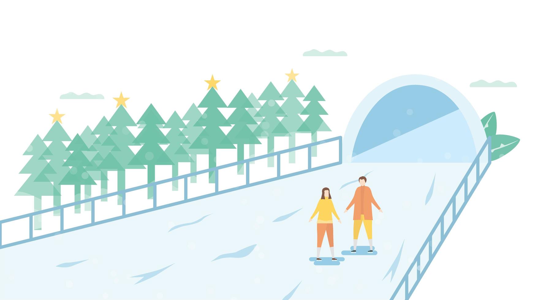 Couple Ice Skating in Front of Tunnel vector
