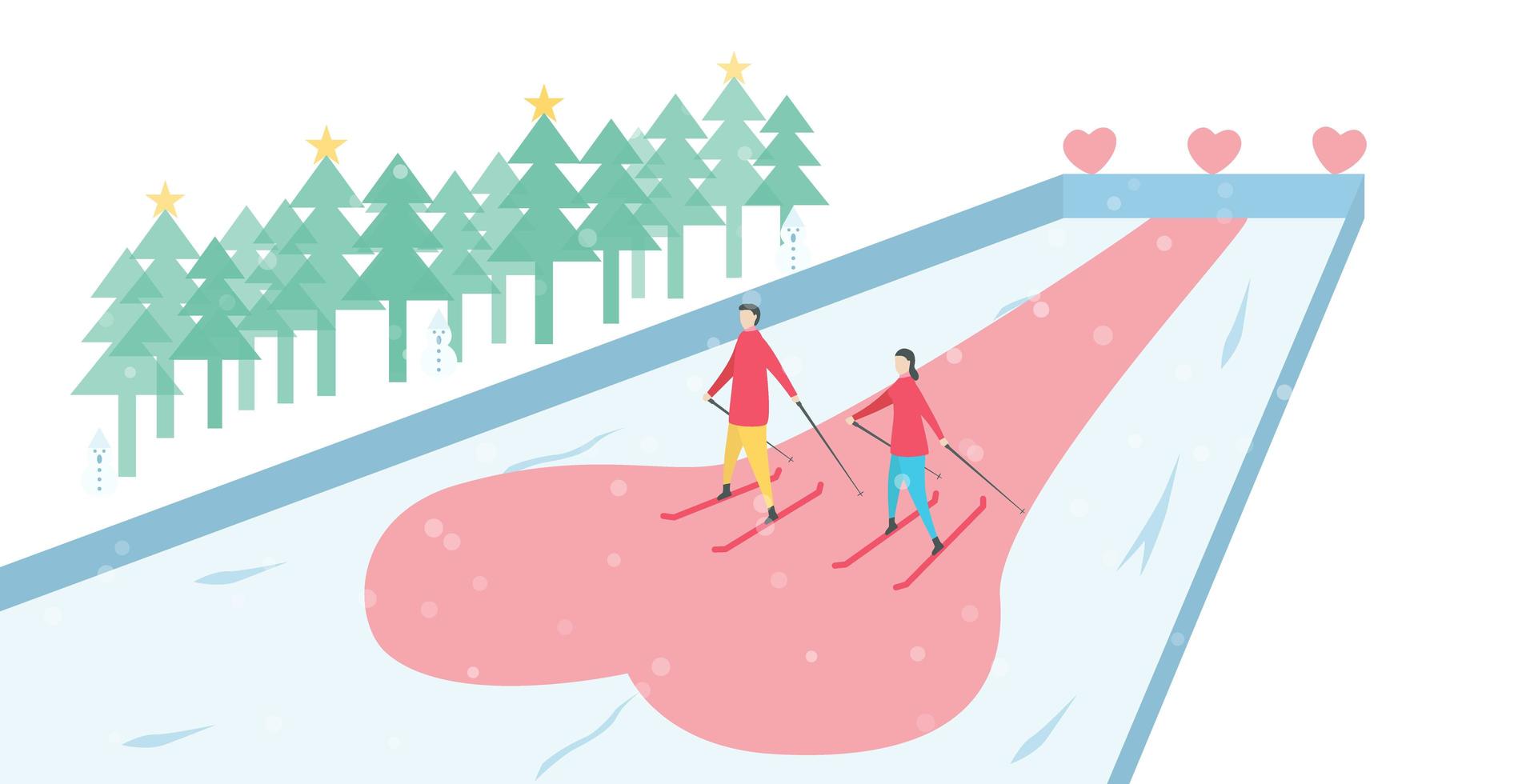 Romantic Couple Skiing in Ice Lane vector