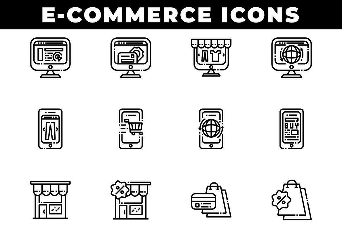 E-Commerce Shopping Icons Including Computers and Phones vector