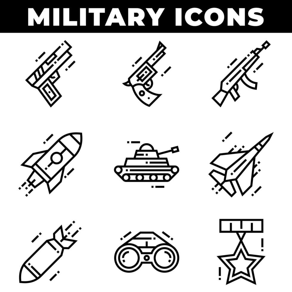 Military Elements and Weapons Icons Including Missile vector