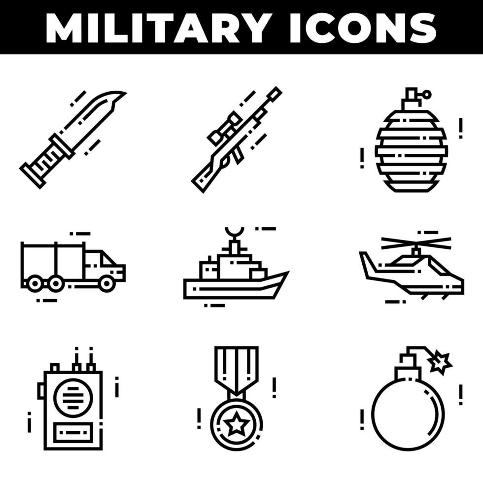 Military Elements and Weapons Icons Including Grenade vector