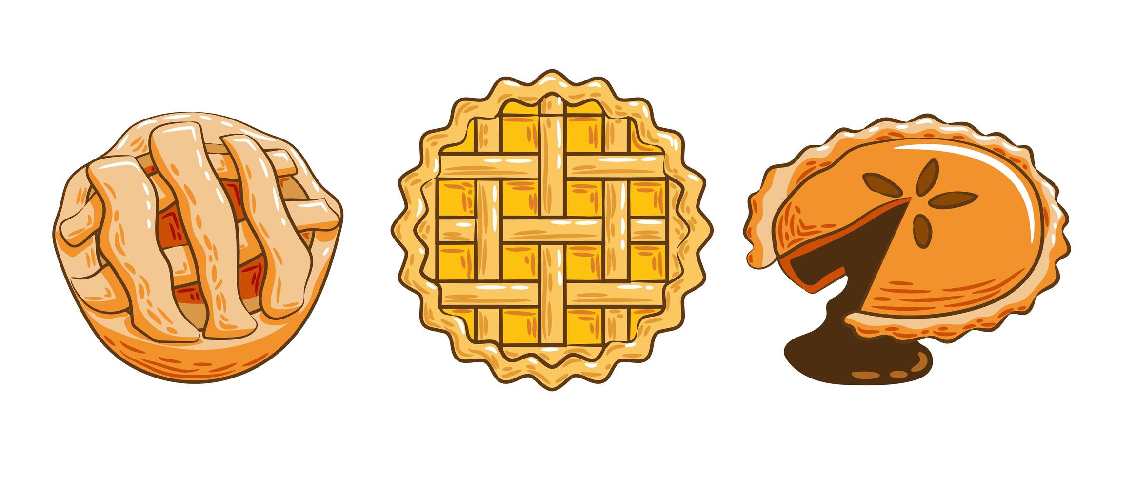 Various Types of Full Pies Set vector