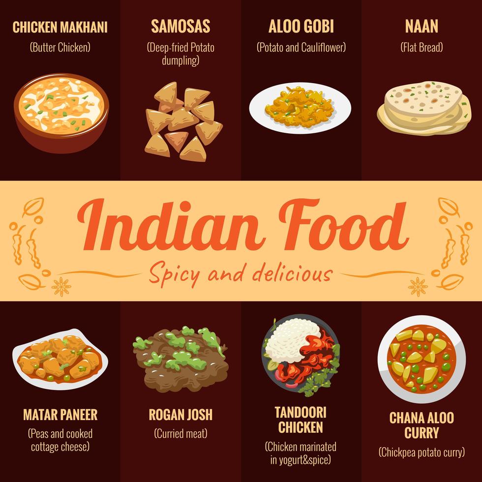 cartel de comida india vector