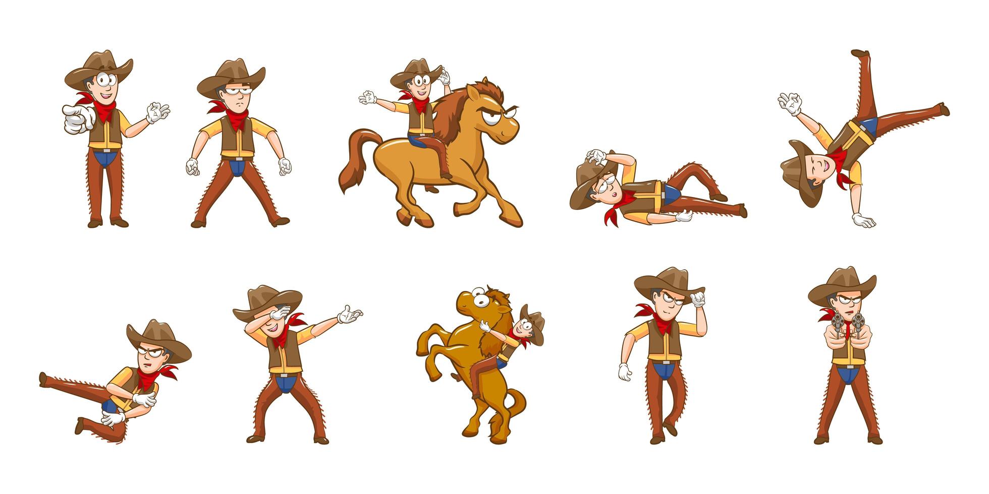 conjunto de vaqueros en varias poses vector